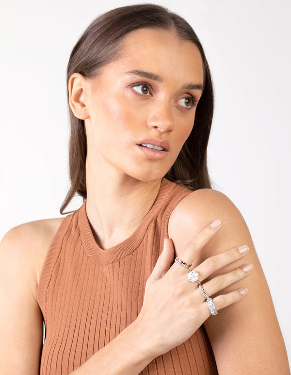 Rhodium Texture 21-Pack Rings
