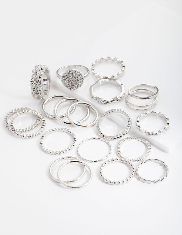 Rhodium Texture 21-Pack Rings