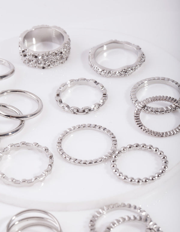Rhodium Texture 21-Pack Rings