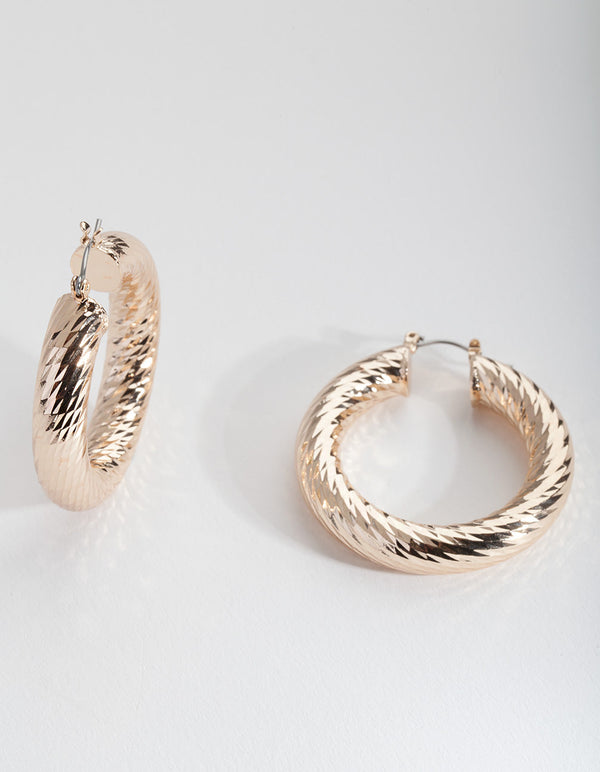 Gold Chunky Etched Hoop Earrings