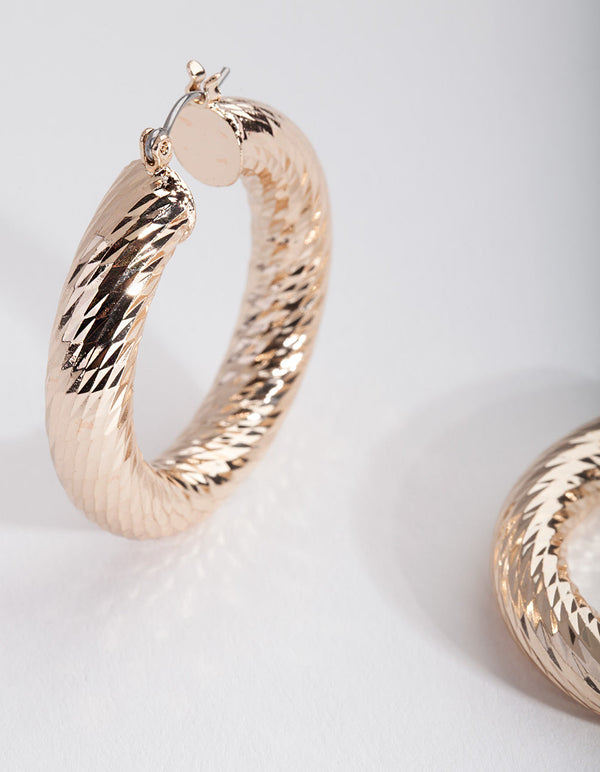Gold Chunky Etched Hoop Earrings