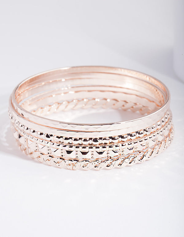 Rose Gold Textured Bangle 6 Pack