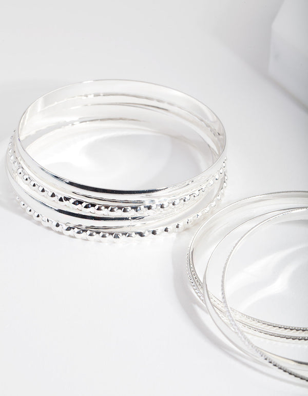 Silver Textured Bangle 8 Pack