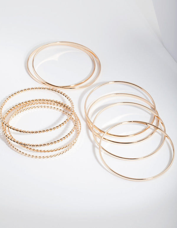 Gold Textured Twist Bangle 10 Pack