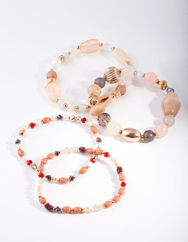 Gold Multi Neutral Bead Bracelet 4 Pack