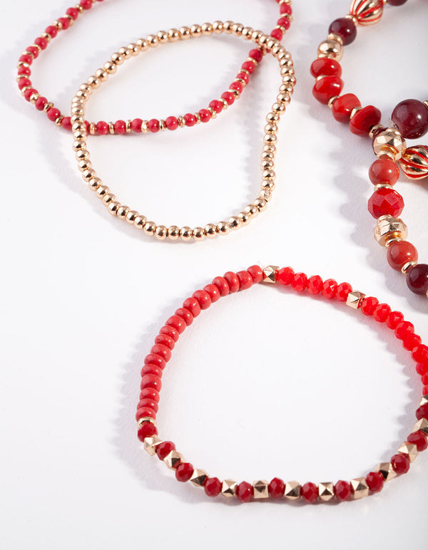 Red Multi Bead Stretch Bracelet 5 Pack