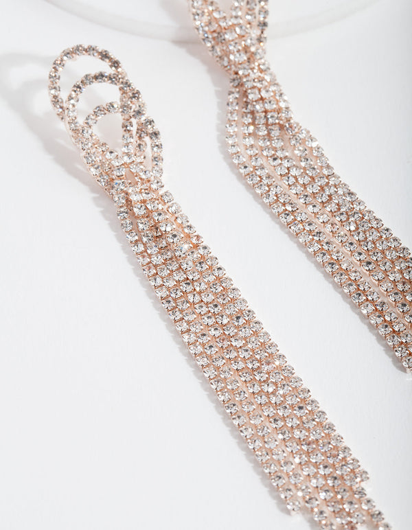 Rose Gold Triple Loop Diamante Earrings