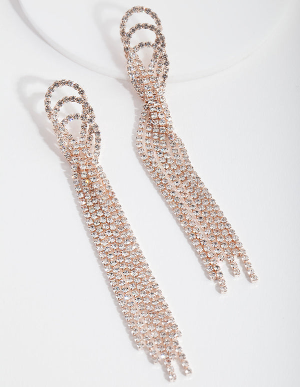 Rose Gold Triple Loop Diamante Earrings
