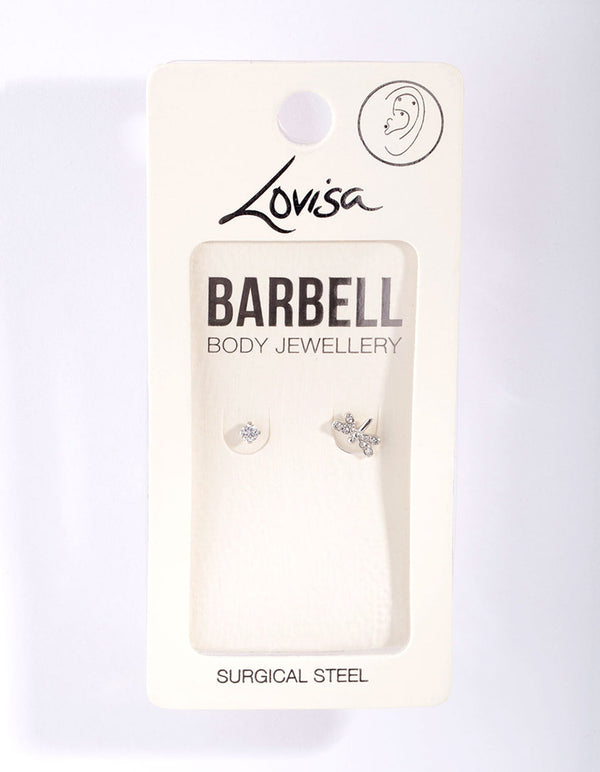 Silver Surgical Steel Cubic Zirconia Dragonfly Barbell 2-Pack