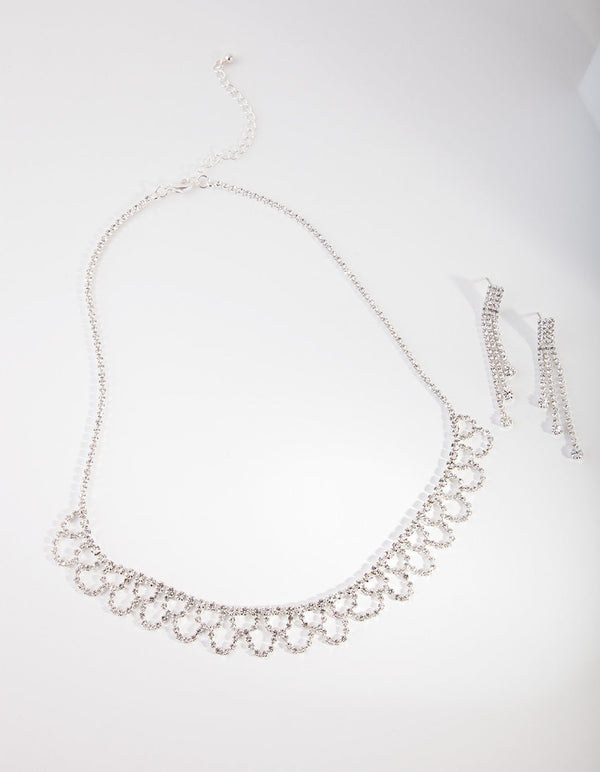Silver Cupchain Necklace and Earrings Set