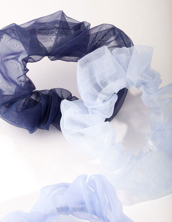 Blue Organza Scrunchie 3 Pack