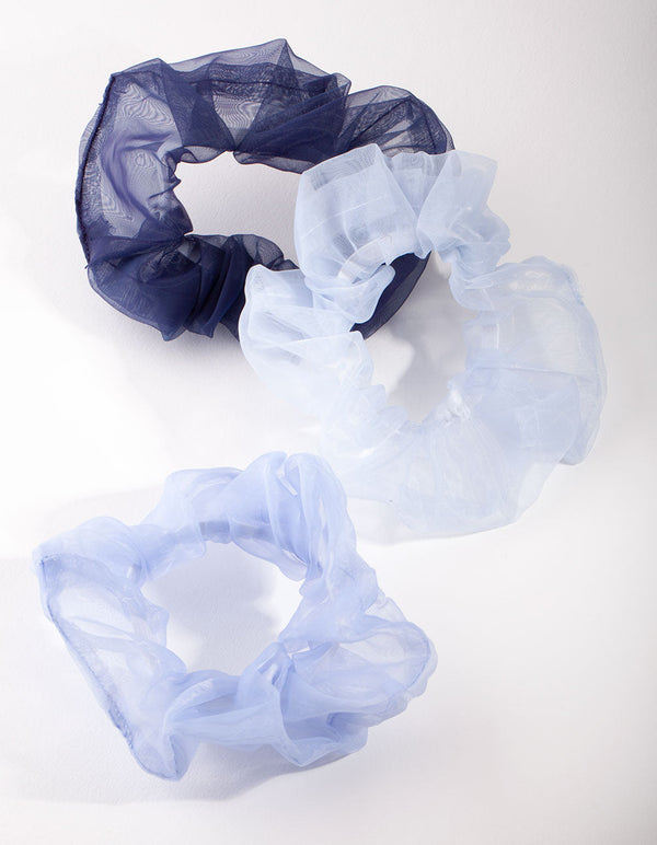 Blue Organza Scrunchie 3 Pack