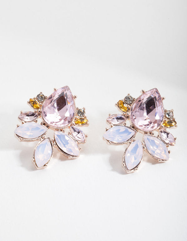 Pink Floral Gem Stud Earrings