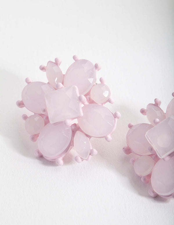 Pink Black Floral Stud Earrings