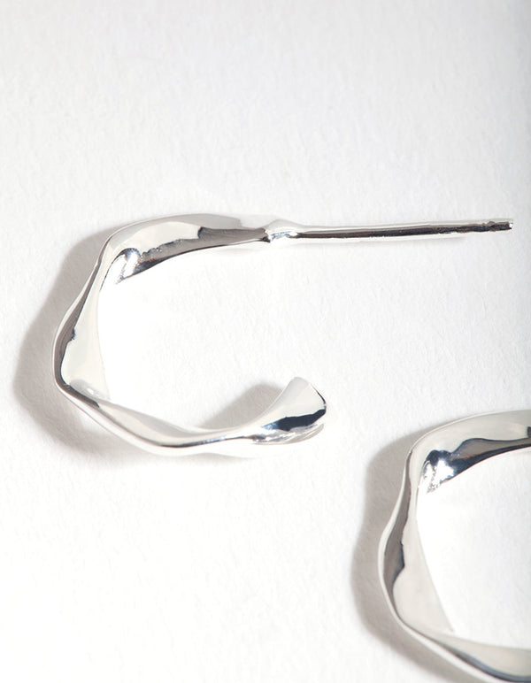 Sterling Silver Organic Twisted Open Hoop Earrings