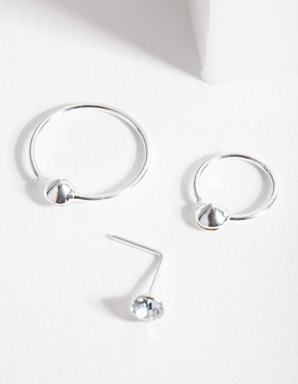 Sterling Silver Gem Nose Ring 3 Pack