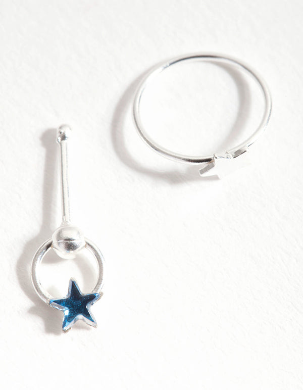 Sterling Silver Blue Star Nose Ring