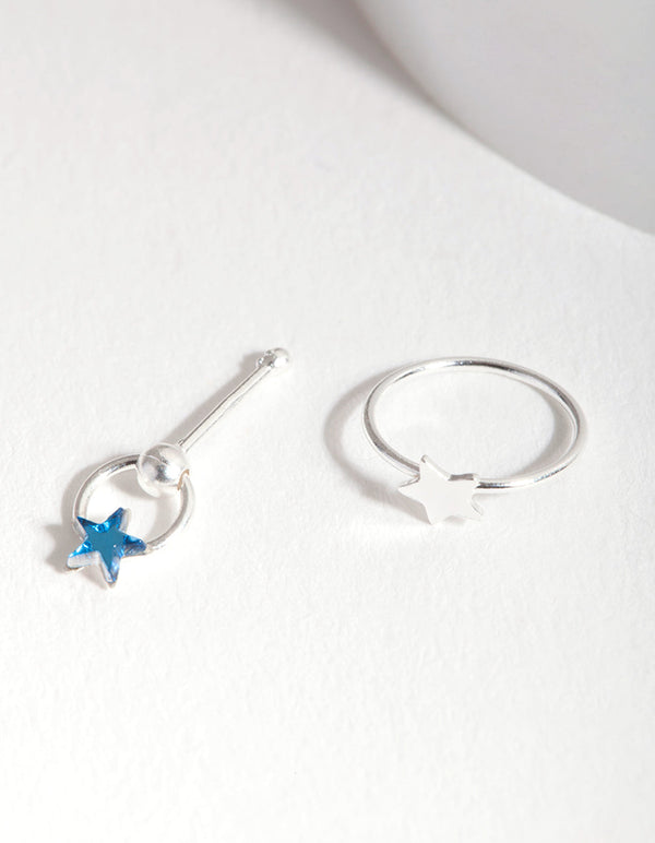 Sterling Silver Blue Star Nose Ring