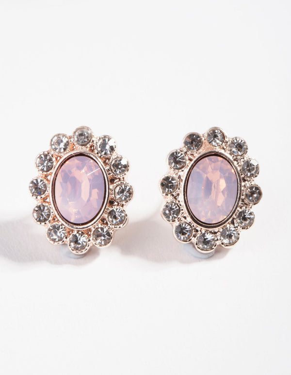 Rose Gold Floral Diamante Stud Earrings