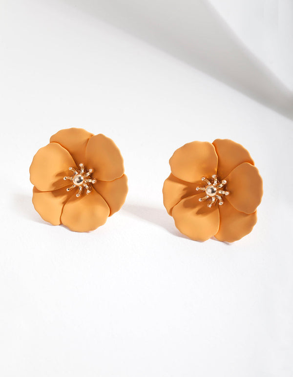 Orange Layered Flower Stud Earrings