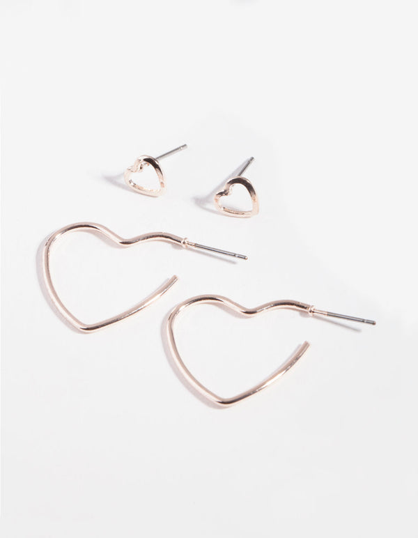 Rose Gold Open Heart Earring 2 Pack
