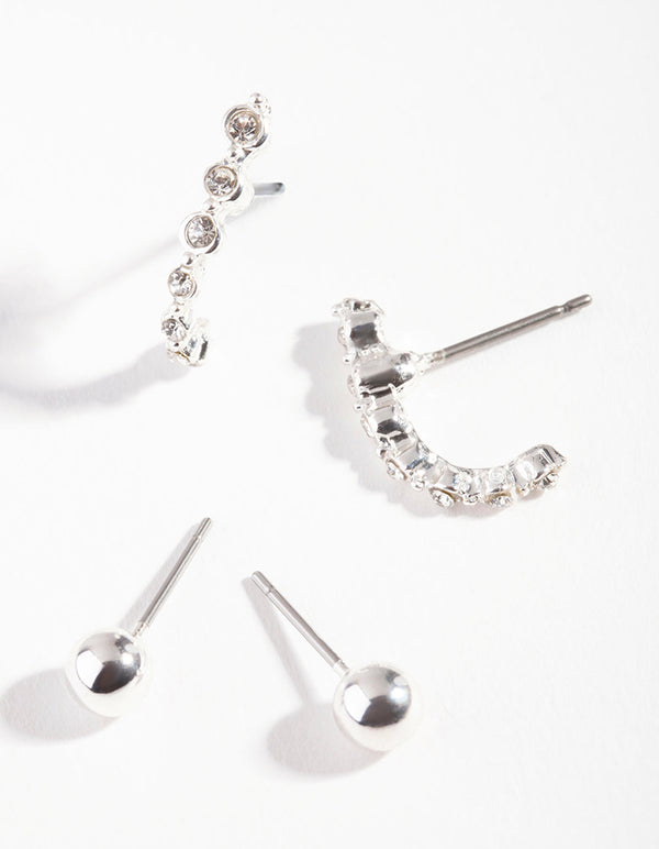 Silver Ball Diamante Earring 2 Pack