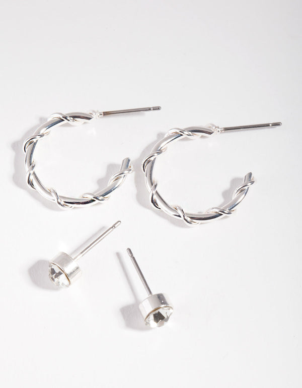 Silver Wrapped Hoop Diamante Earring 2 Pack