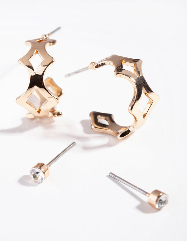 Gold Zig Zag Double Earring 2 Pack