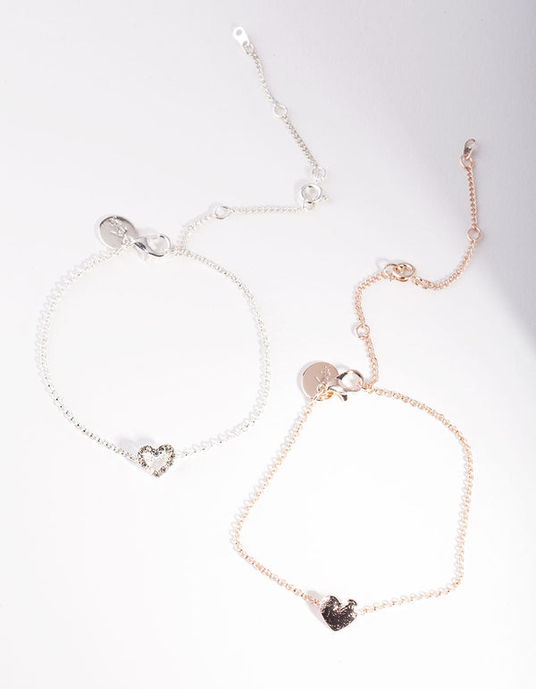 Mixed Metal Open Heart Bracelet 2 Pack