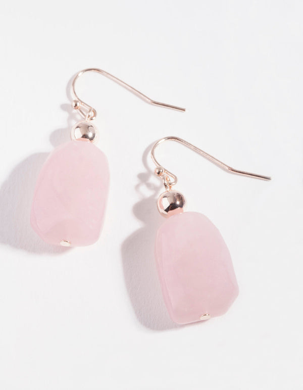 Rose Gold Pink Stone Drop Earrings