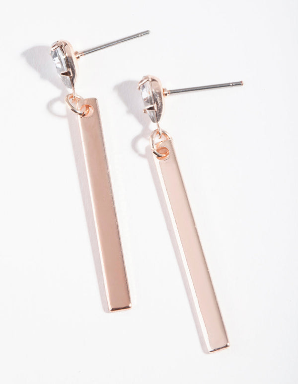 Rose Gold Diamante Rectangle Drop Earrings