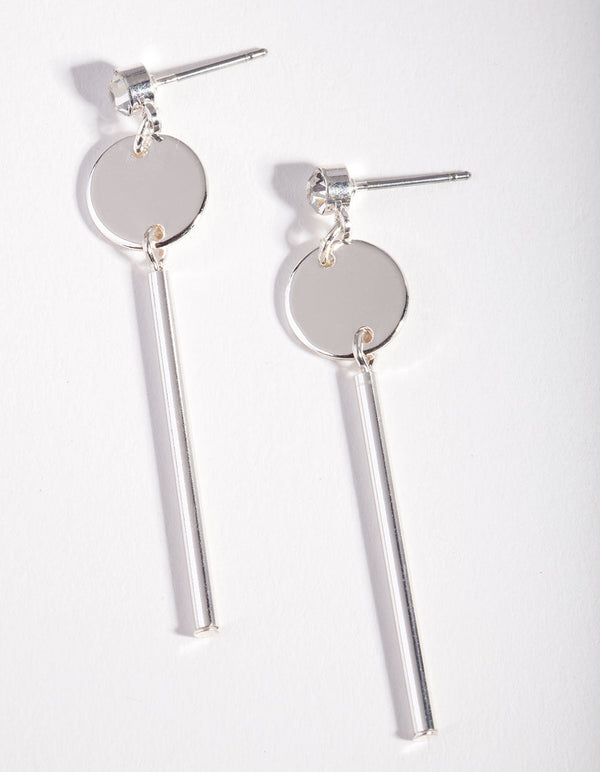 Silver Diamante Disc Stick Earrings