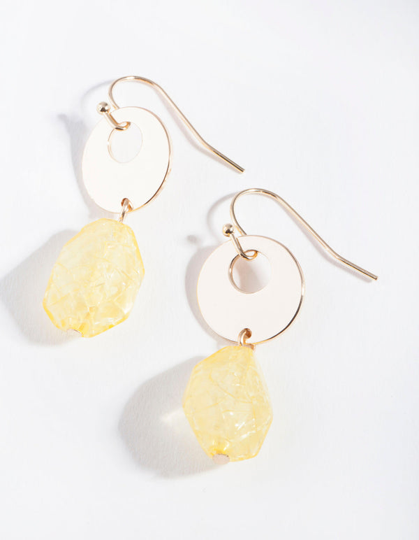 Gold Yellow Cracked Bead Earrings