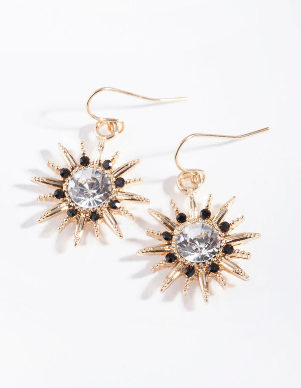 Gold Crystal Spike Star Earrings