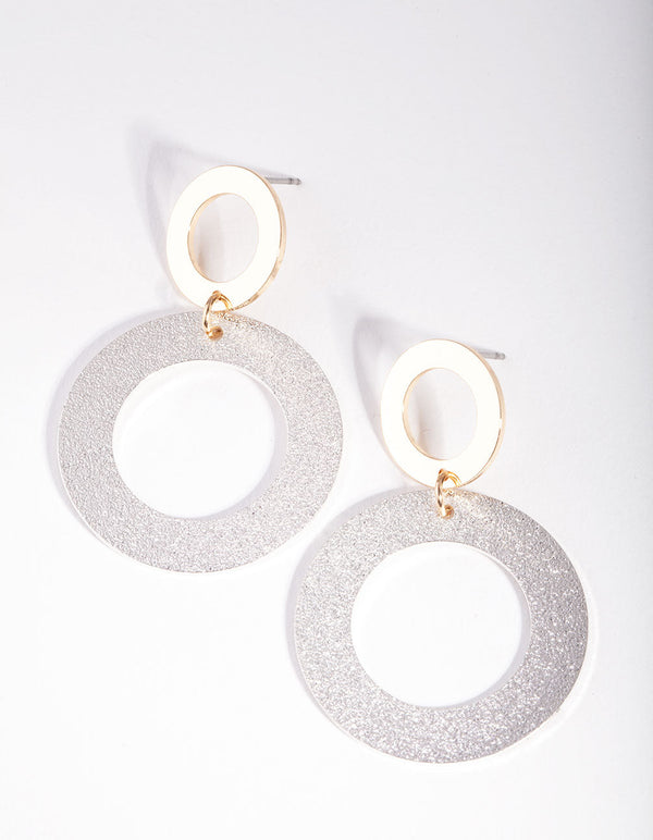 Mixed Metal Double Circle Texture Earrings