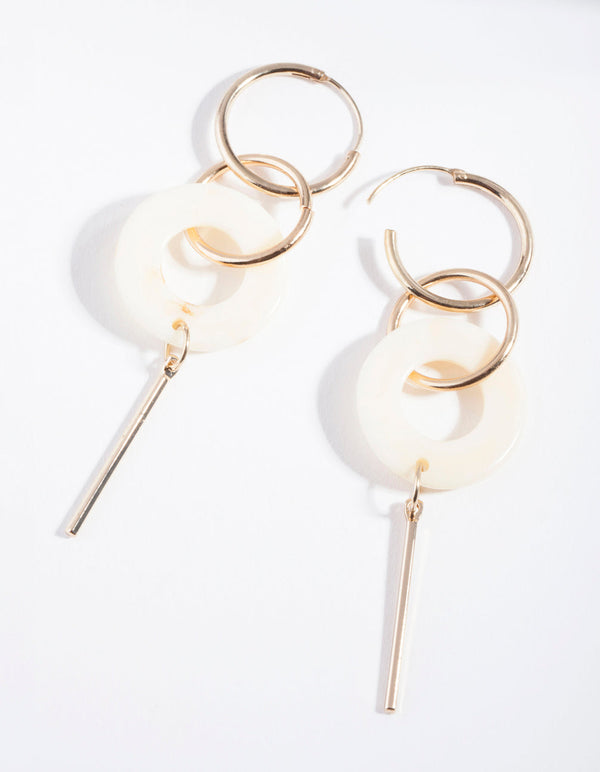 Cream Circle Link Drop Earrings