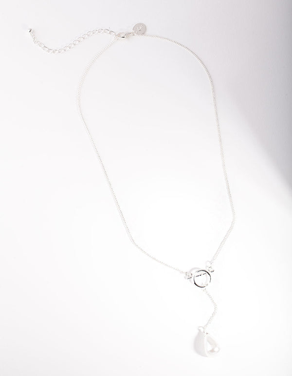 Silver Bar Pearl Drop Necklace