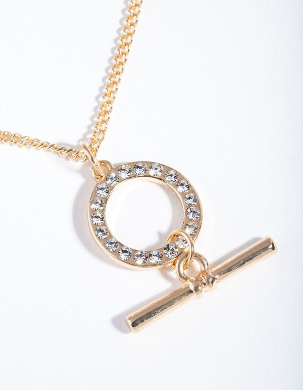 Gold Open Circle Bar Necklace