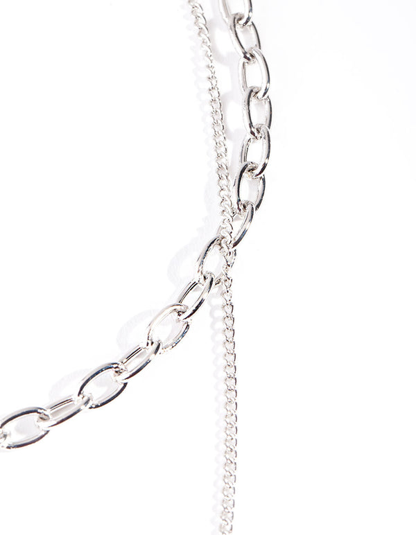Rhodium Chain Cross Layered Necklace