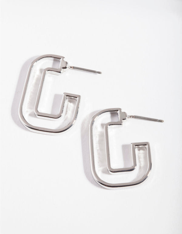 Rhodium C Shaped Hoop Earrings