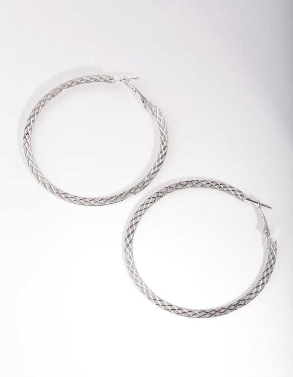 Rhodium Snake Pattern Hoop Earrings