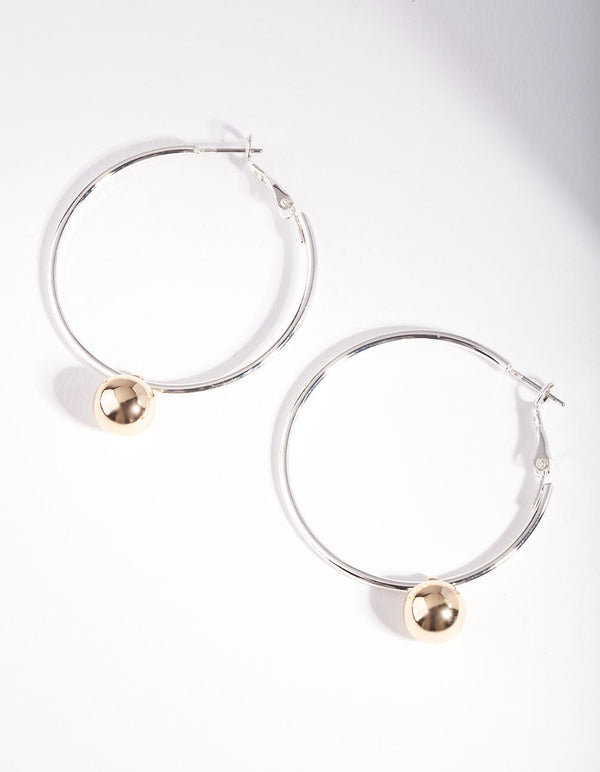 Mixed Metal Simple Ball Hoop Earrings