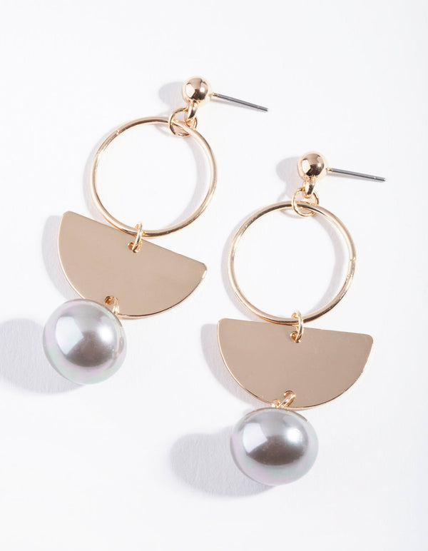 Gold Grey Geometric Drop Earrings
