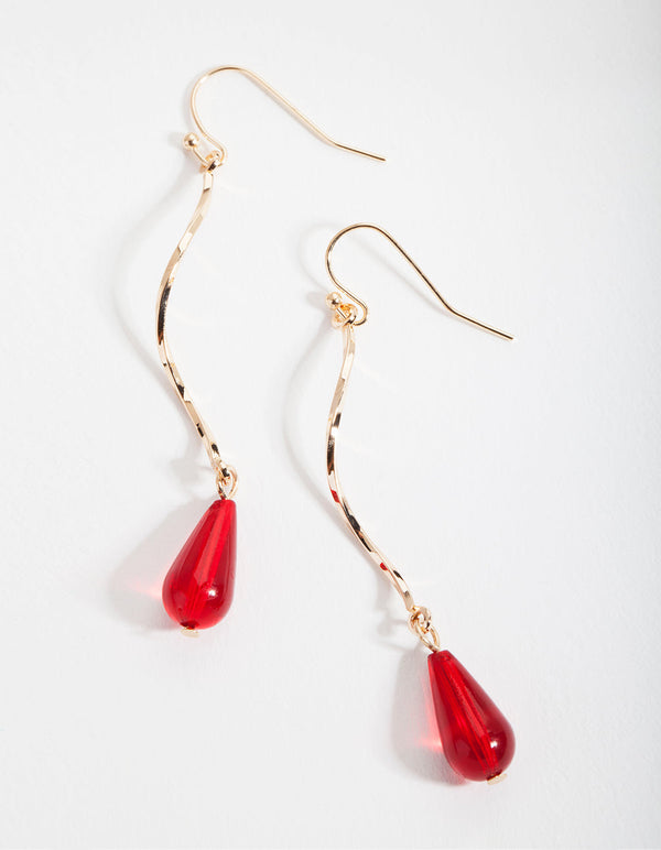 Red Thin Spiral Bead Earrings