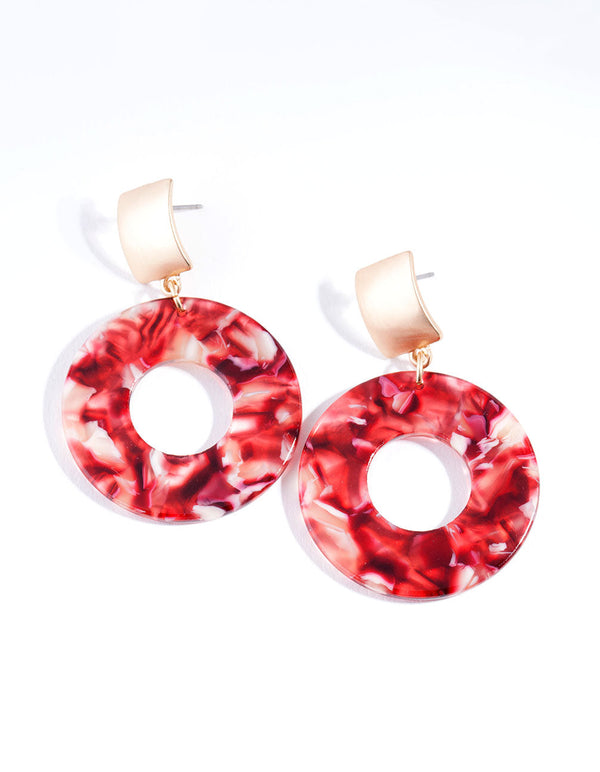 Maroon Circle Drop Earrings