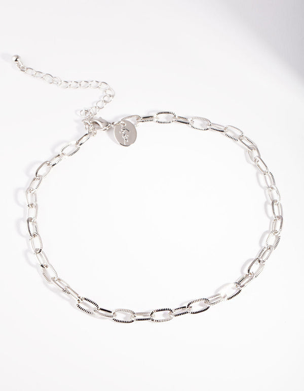 Rhodium Oval Link Choker Necklace