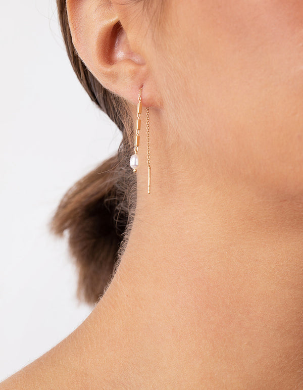 Gold Plated Sterling Silver Pearl Thread Thru Earrings