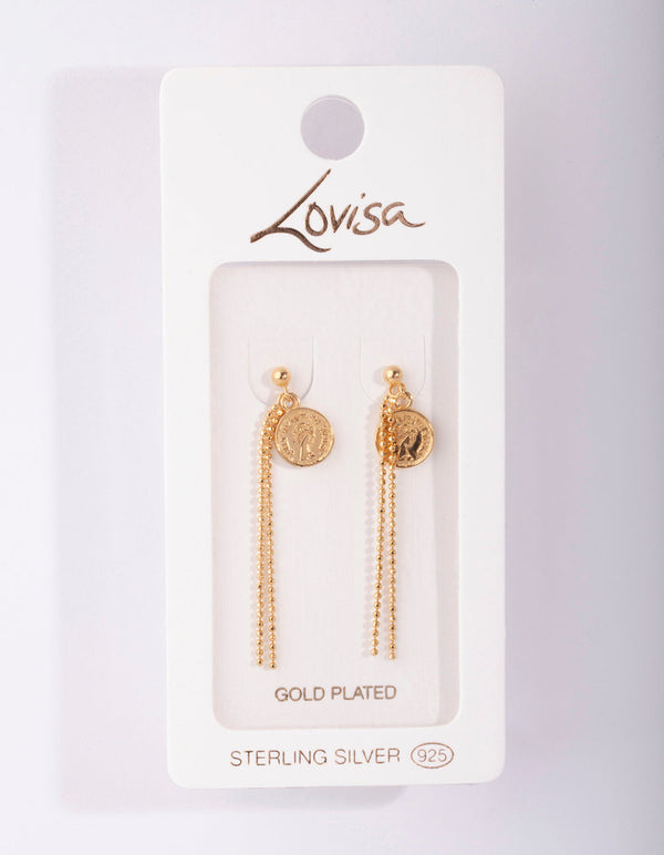 Gold Plated Sterling Silver Coin Tassel Earrings