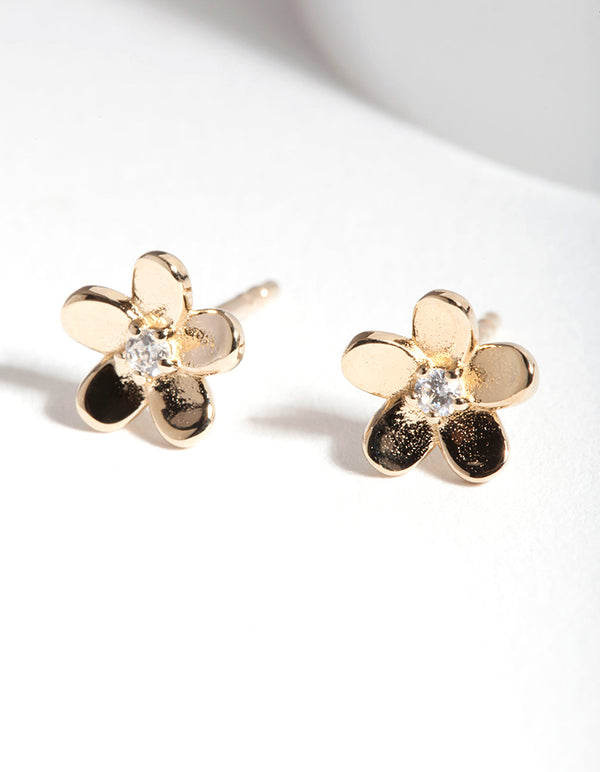 Gold Plated Sterling Silver Flower Cubic Zirconia Stud Earrings