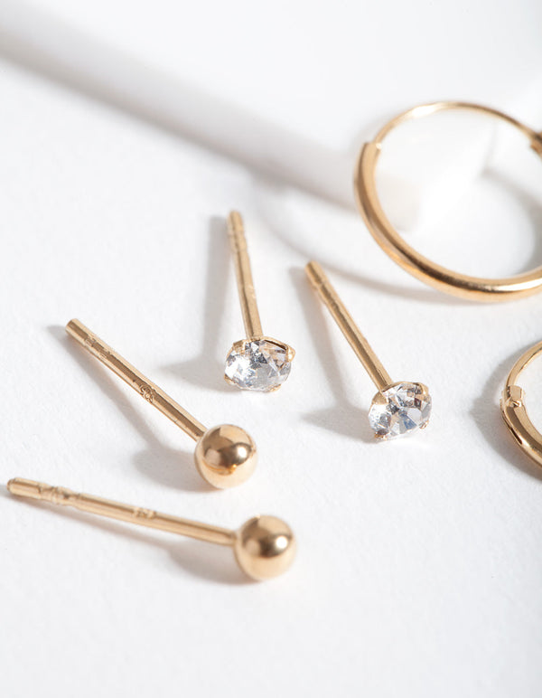 Gold Plated Sterling Silver Classic Earring 3 Pack